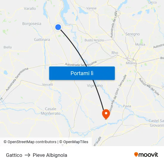 Gattico to Pieve Albignola map
