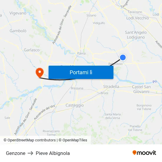 Genzone to Pieve Albignola map