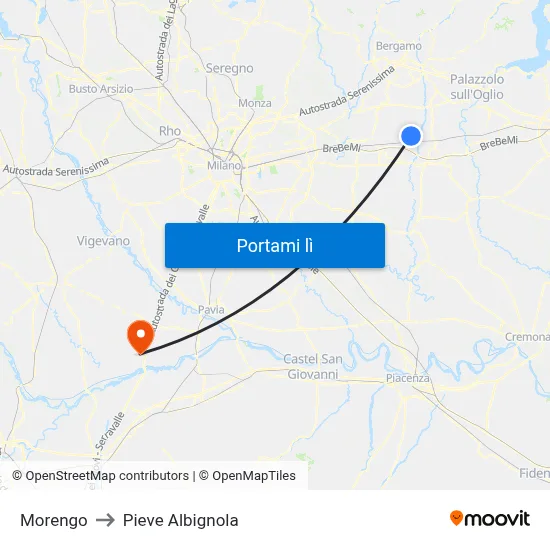 Morengo to Pieve Albignola map