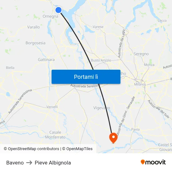Baveno to Pieve Albignola map