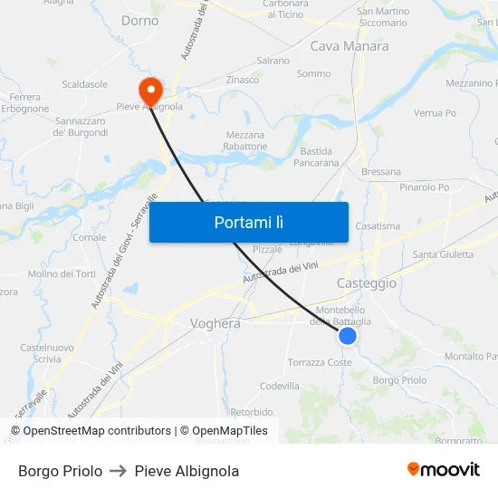 Borgo Priolo to Pieve Albignola map