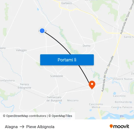 Alagna to Pieve Albignola map