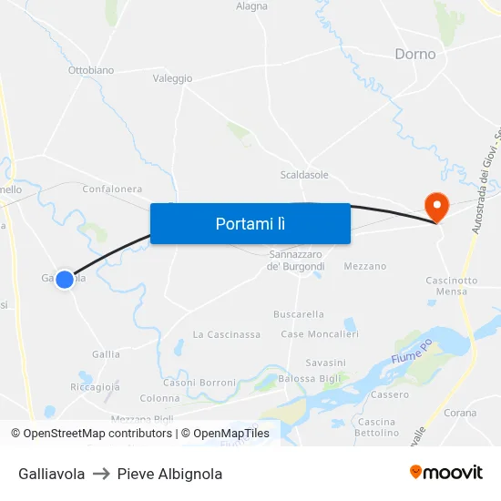 Galliavola to Pieve Albignola map
