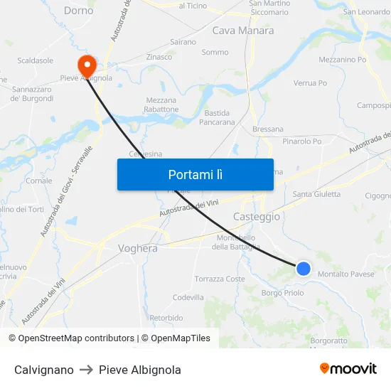 Calvignano to Pieve Albignola map