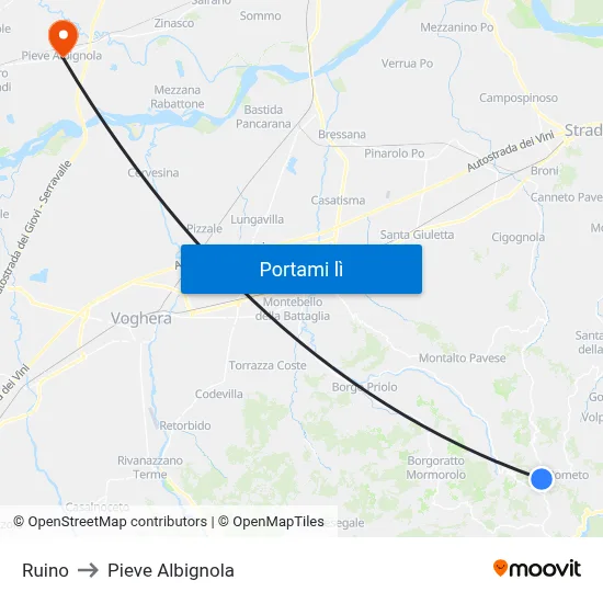 Ruino to Pieve Albignola map