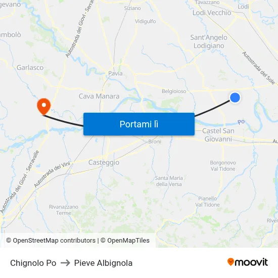 Chignolo Po to Pieve Albignola map