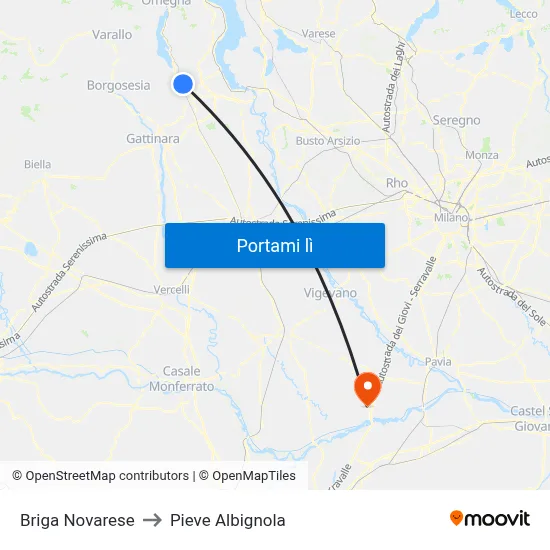 Briga Novarese to Pieve Albignola map