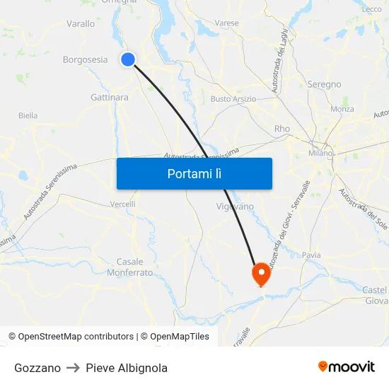 Gozzano to Pieve Albignola map