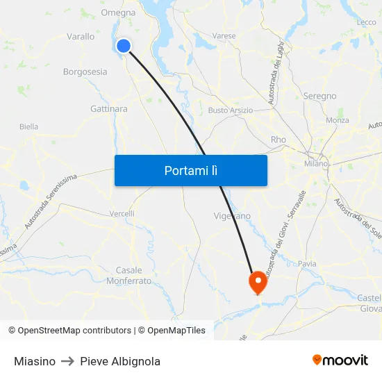 Miasino to Pieve Albignola map