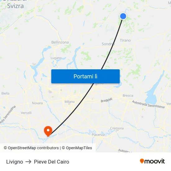 Livigno to Pieve Del Cairo map