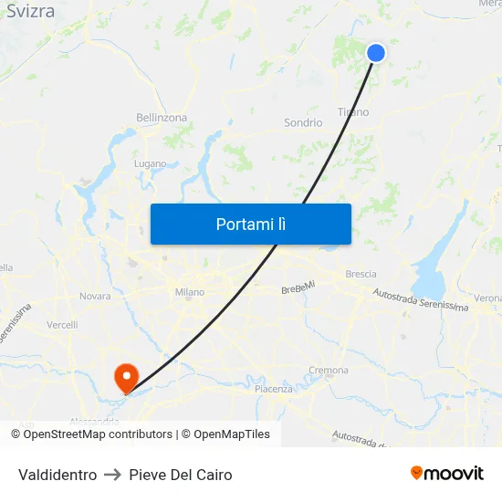 Valdidentro to Pieve Del Cairo map