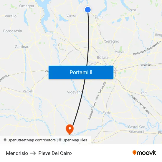 Mendrisio to Pieve Del Cairo map