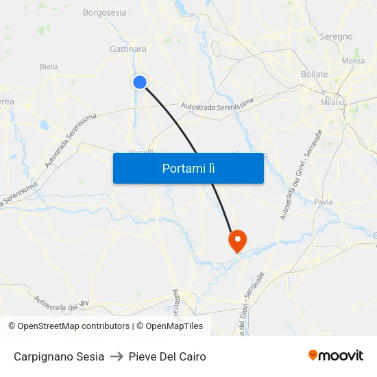 Carpignano Sesia to Pieve Del Cairo map