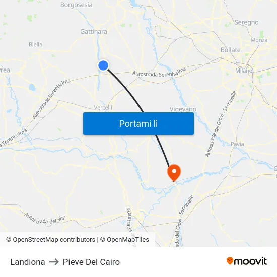 Landiona to Pieve Del Cairo map