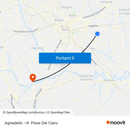 Agnadello to Pieve Del Cairo map