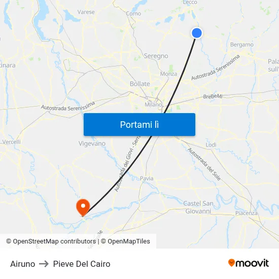 Airuno to Pieve Del Cairo map