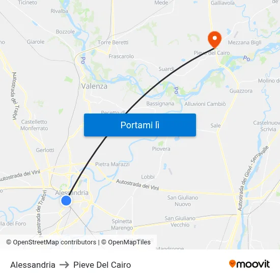 Alessandria to Pieve Del Cairo map