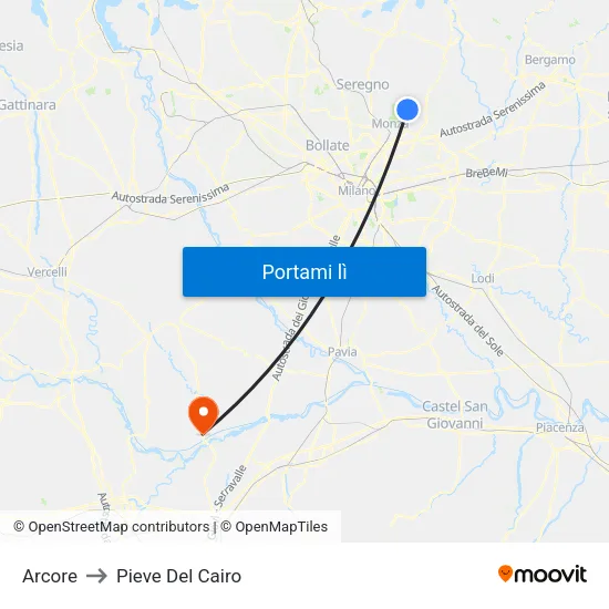 Arcore to Pieve Del Cairo map