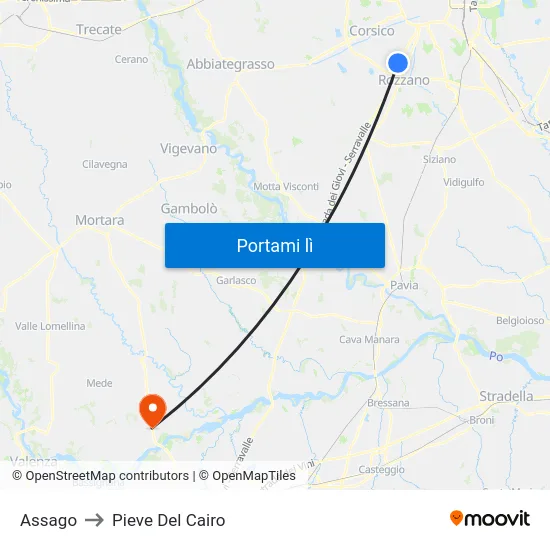Assago to Pieve Del Cairo map
