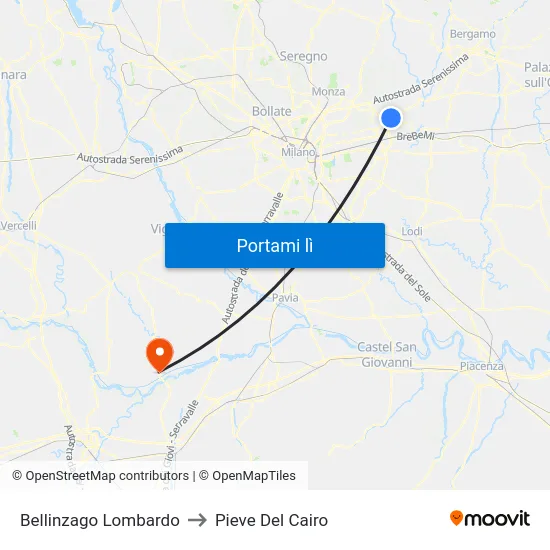 Bellinzago Lombardo to Pieve Del Cairo map