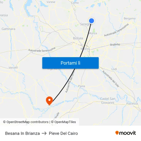 Besana In Brianza to Pieve Del Cairo map
