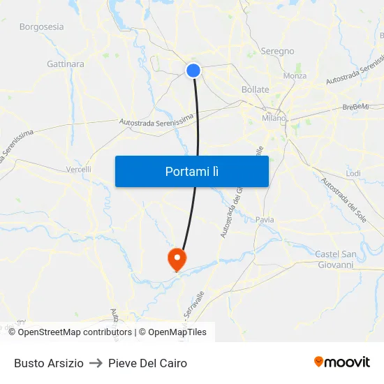 Busto Arsizio to Pieve Del Cairo map
