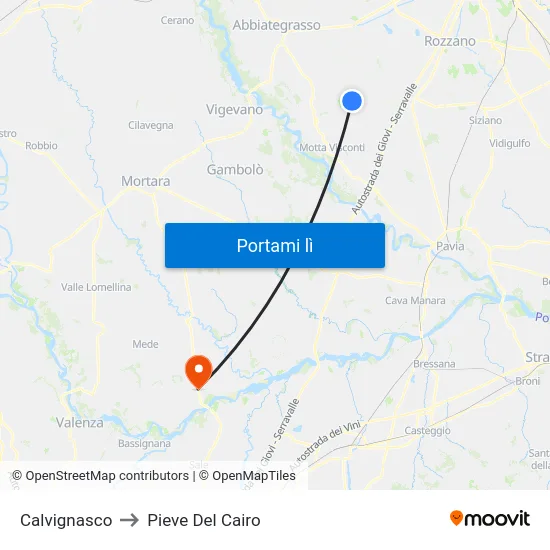 Calvignasco to Pieve Del Cairo map