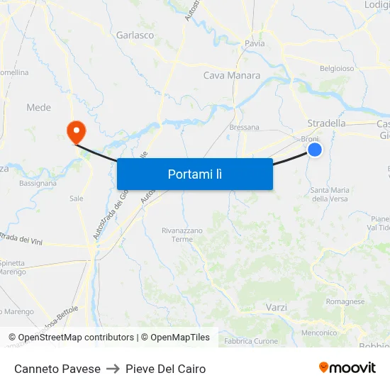 Canneto Pavese to Pieve Del Cairo map