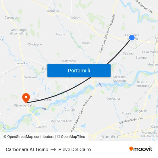 Carbonara Al Ticino to Pieve Del Cairo map