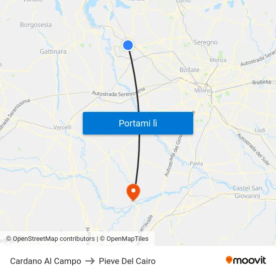 Cardano Al Campo to Pieve Del Cairo map