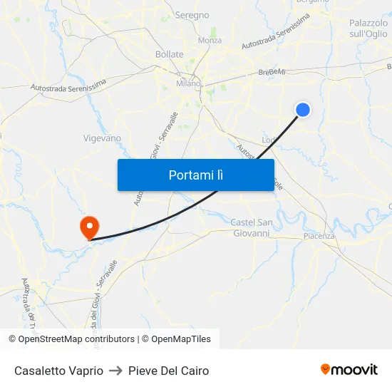 Casaletto Vaprio to Pieve Del Cairo map