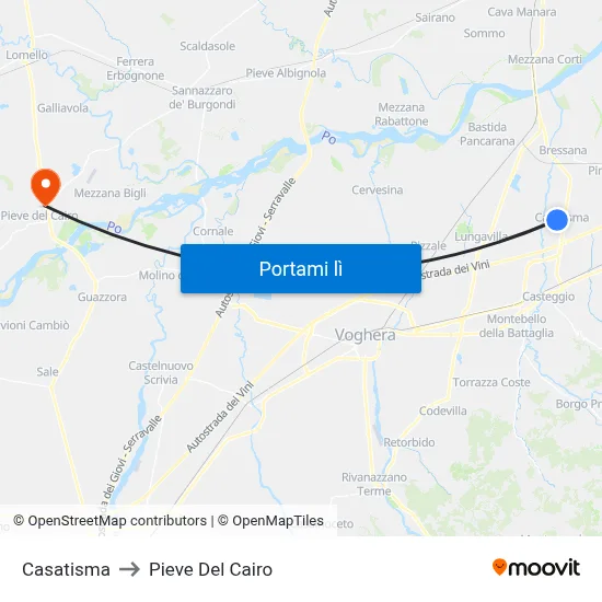 Casatisma to Pieve Del Cairo map