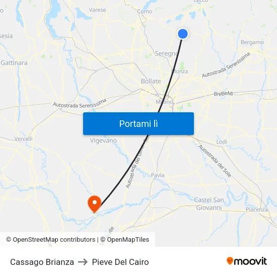 Cassago Brianza to Pieve Del Cairo map