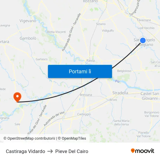 Castiraga Vidardo to Pieve Del Cairo map