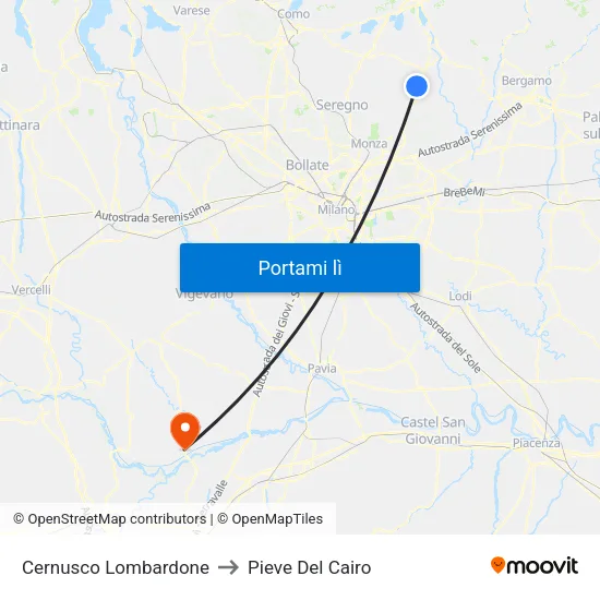 Cernusco Lombardone to Pieve Del Cairo map