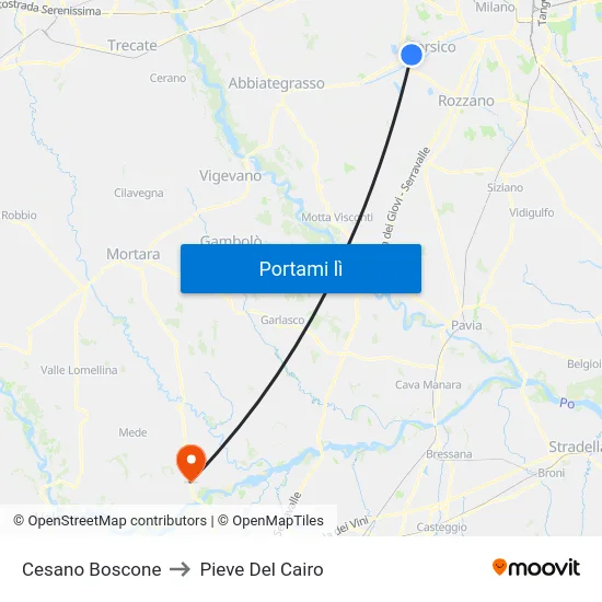 Cesano Boscone to Pieve Del Cairo map