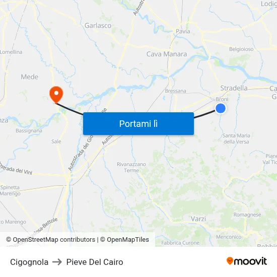 Cigognola to Pieve Del Cairo map