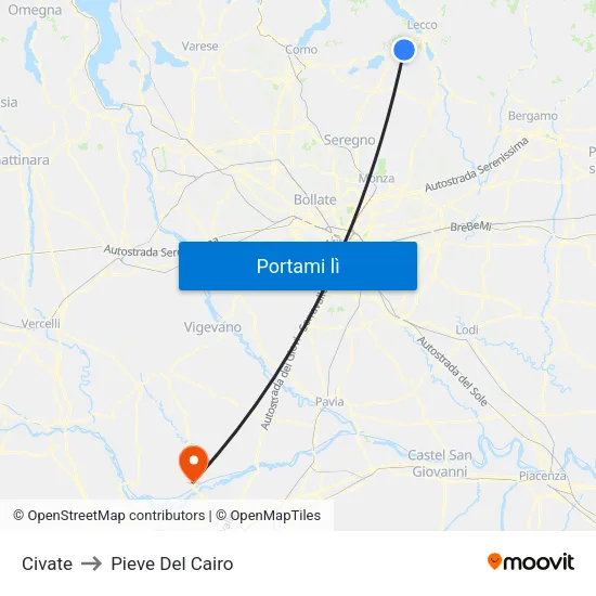 Civate to Pieve Del Cairo map