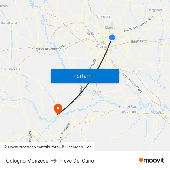 Cologno Monzese to Pieve Del Cairo map