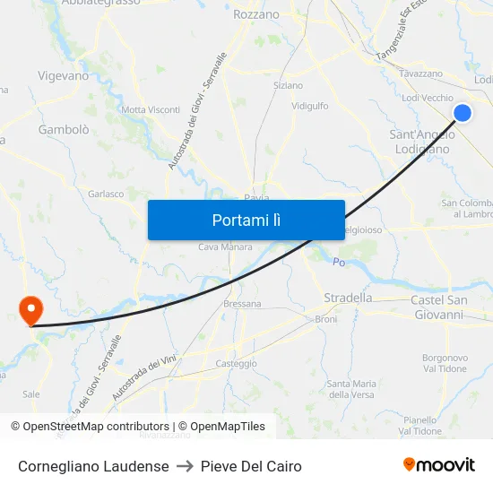 Cornegliano Laudense to Pieve Del Cairo map