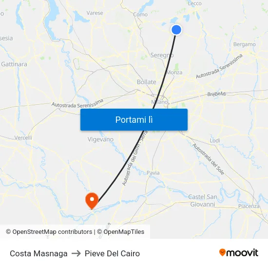 Costa Masnaga to Pieve Del Cairo map