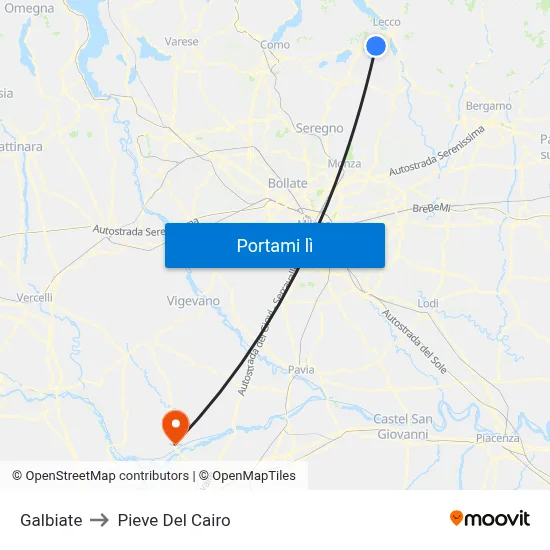 Galbiate to Pieve Del Cairo map