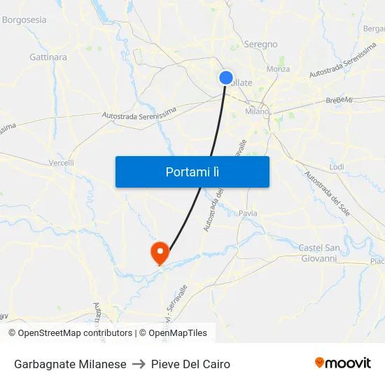 Garbagnate Milanese to Pieve Del Cairo map