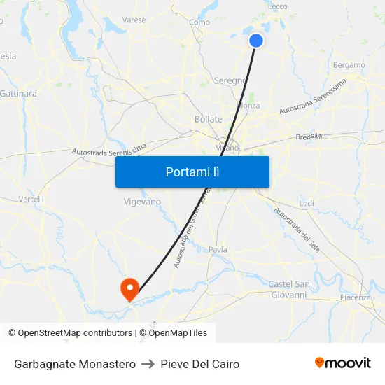 Garbagnate Monastero to Pieve Del Cairo map