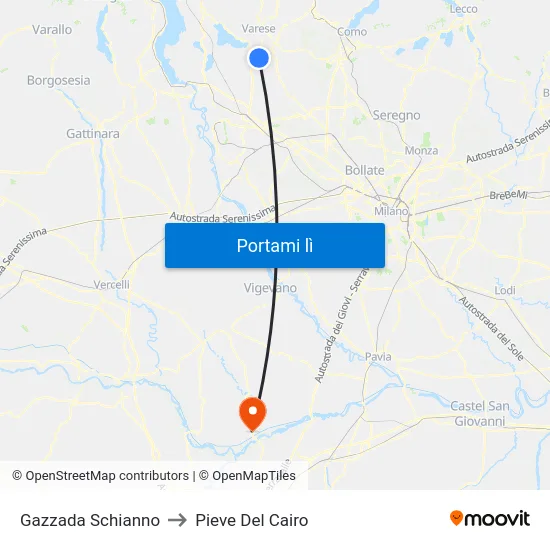 Gazzada Schianno to Pieve Del Cairo map