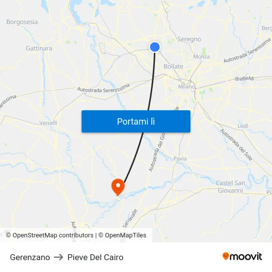 Gerenzano to Pieve Del Cairo map