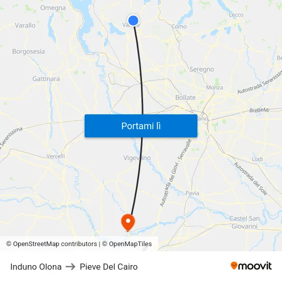 Induno Olona to Pieve Del Cairo map