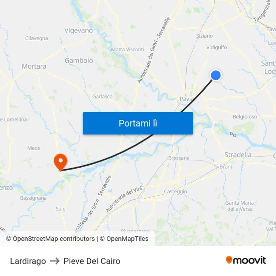 Lardirago to Pieve Del Cairo map