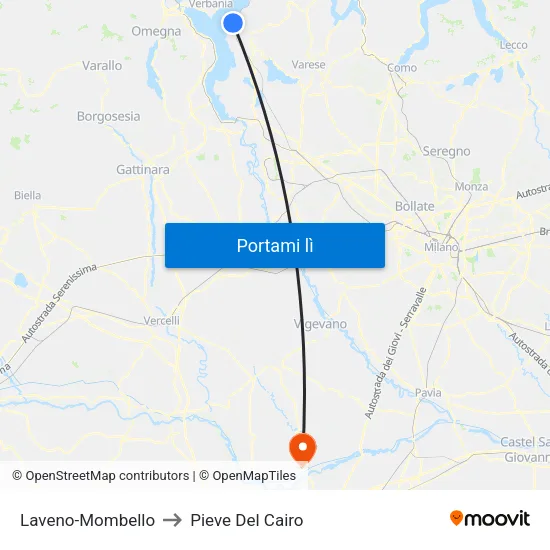 Laveno-Mombello to Pieve Del Cairo map