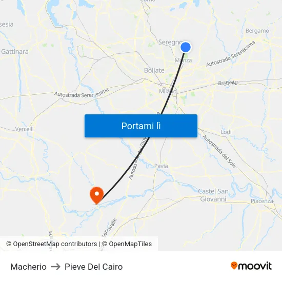 Macherio to Pieve Del Cairo map